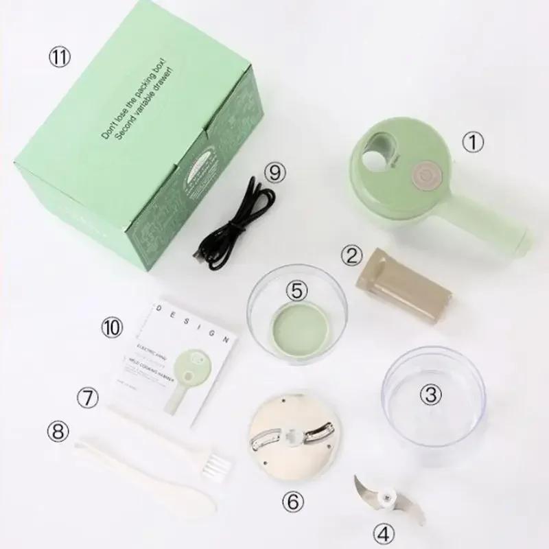 

4 в 1 ручная электрическая овощерезка набор кухонных принадлежностей для чеснока, перца чили, лука, сельдерея, имбиря, мяса с щеткой салата