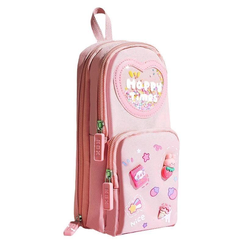 

Bag Pencil Canvas Case Triple Layer Backpack Shape Students Girls Capacity Large Bunny