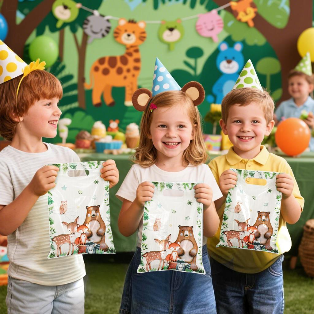 25/50pcs Jungle Safari Animals Gift Bag Handbags Kids Baby Shower Decor Forest Theme Happy Birthday Party Packaging Supplies