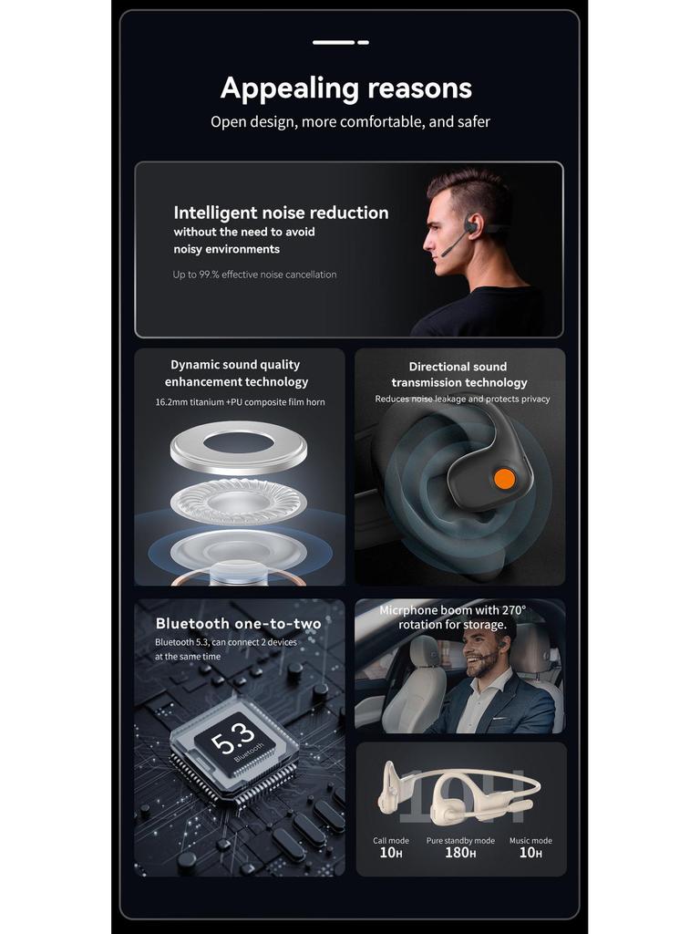 New Cross-Border Open-Ear Business Bluetooth Headset – Comfortable, In-Ear, Non-Bone Conduction.
