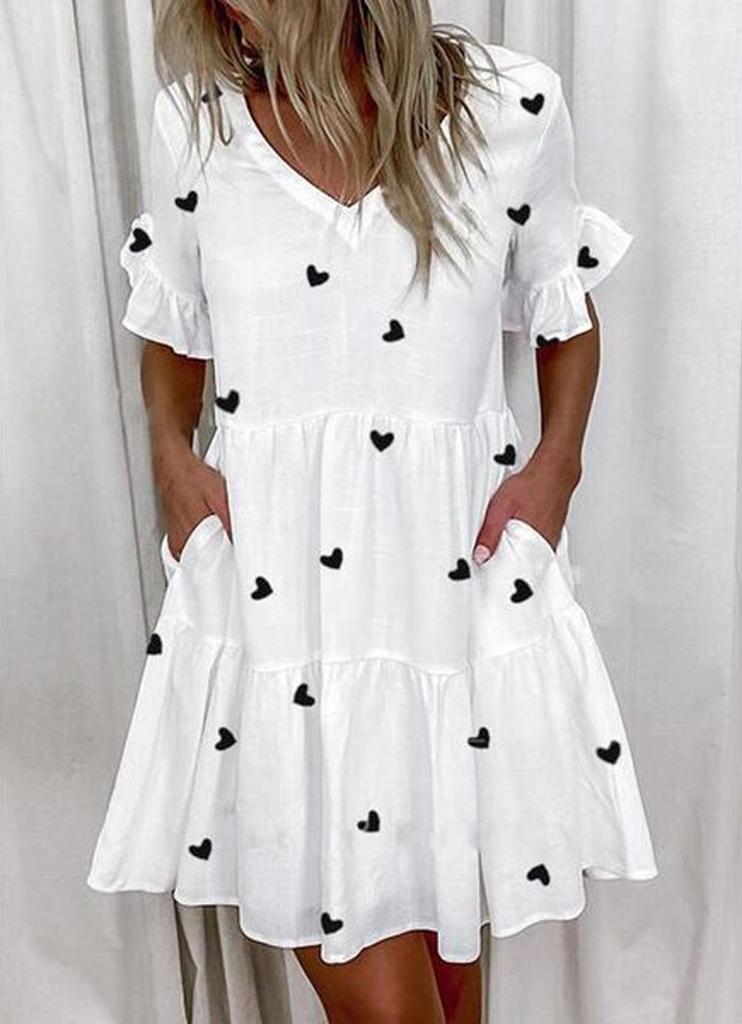 2025 European and American Women's Ruffle Pocket Printed Dress