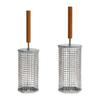 Stainless Steel Rolling BBQ Basket with Wooden Handle Rotating Grill Cage for Camping Picnics Space-Saving Nesting Design Grilling Basket for