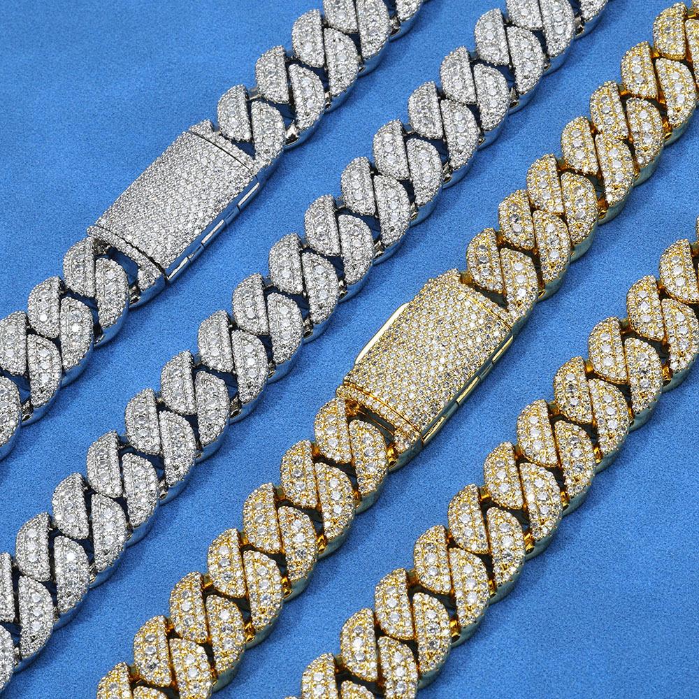 Hip Hop 14mm Flip Button Full Diamond Zircon Cuban Necklace Jewelry Men's Bracelet Premium Accessories