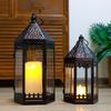 Set of Two Vintage Black Hanging Moroccan Candle Lantern Metal Candle Holder for Home Wedding Decor
