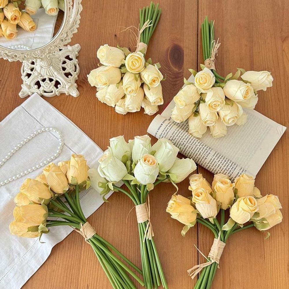 12 Heads Rose Artificial Flower Multicolor DIY Accessories Lifelike Flower Bouquet Silk Petals Photo Props