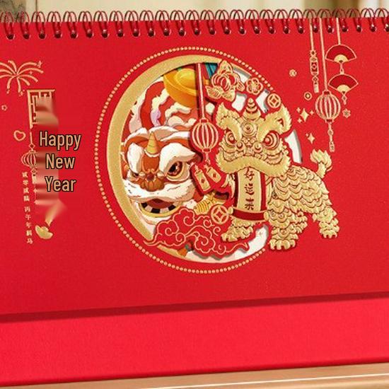 2026 3D Red Festive Desk Calendar: Fine Carving, Hollowed-out Design, Wire-o Binding, Customized Logo Option