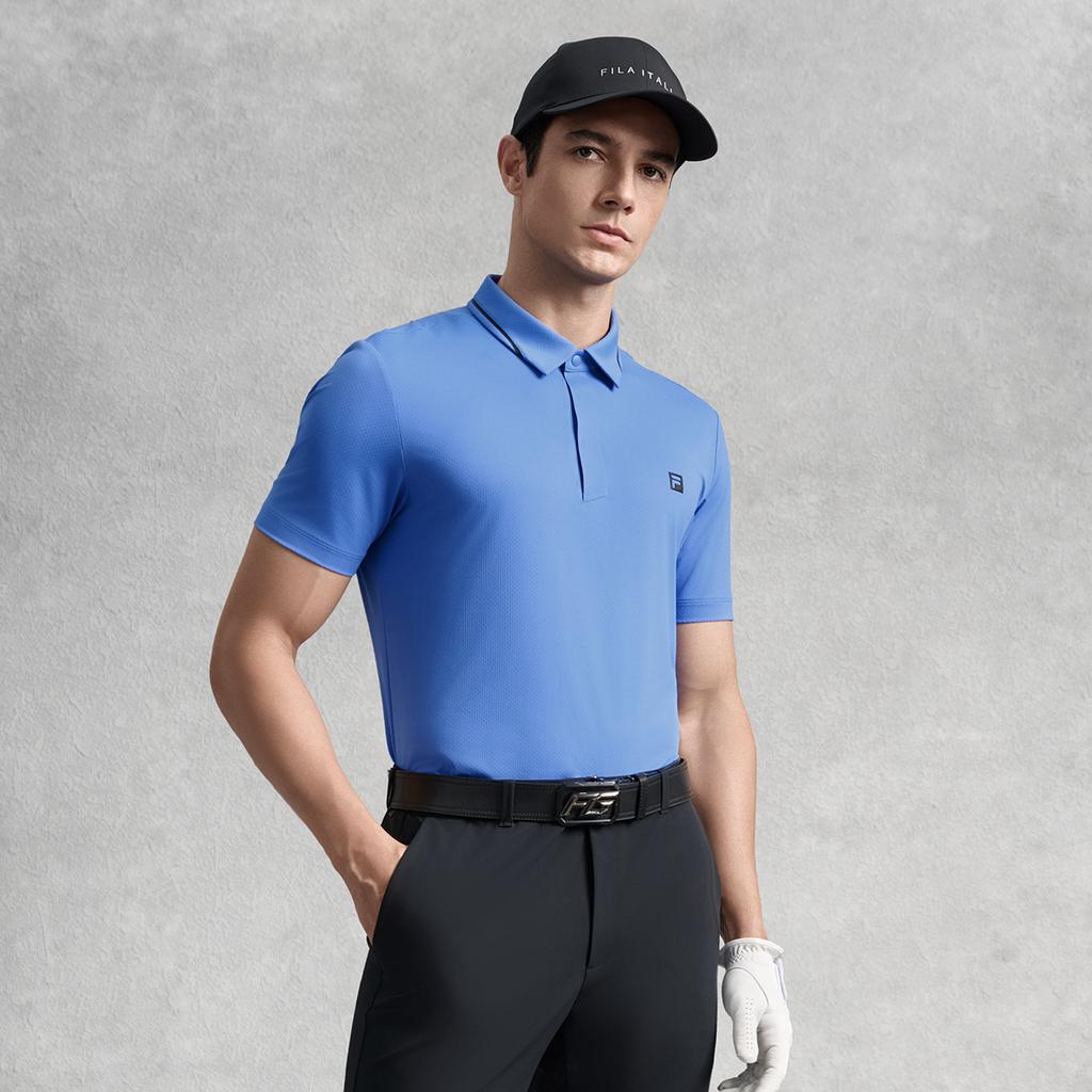 FILA Golf Series Fashion Soft Comfortable Versatile Solid Color Short Sleeve Polo Shirt Men tops Blue A11M535109F-BU
