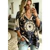 Women's Oversized Loose V-neck T-shirt Top, Bata Shirt with Seven Quarter Sleeves Loose Shirt, Bohemian Style Casual T-shirt