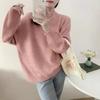 Crew neck knitted pullover sweater for women's autumn and winter new loose and lazy style simple large size knitted sweater for women