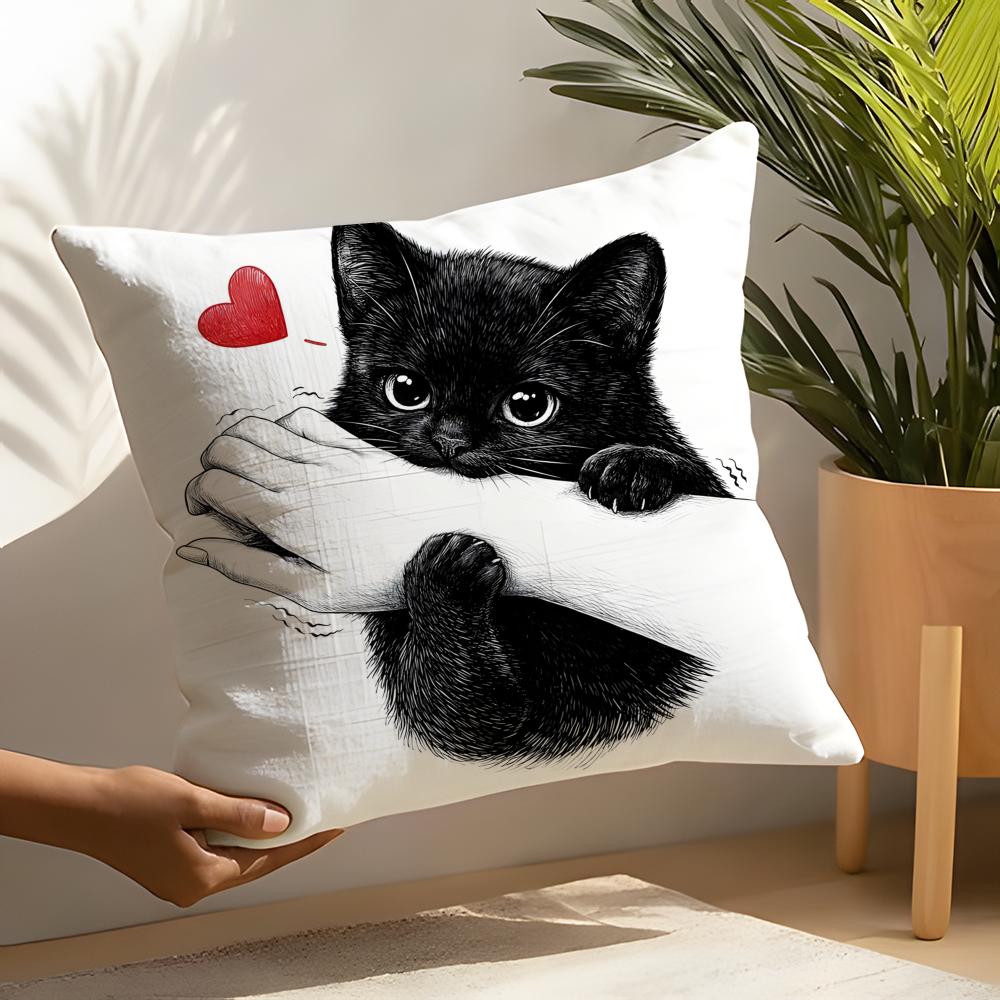 Cute Cartoon Plush Cat Pillow Case Linen Cushion Covers For Decorative Sofa Home Pillows Case Car Chair Pillows Cases