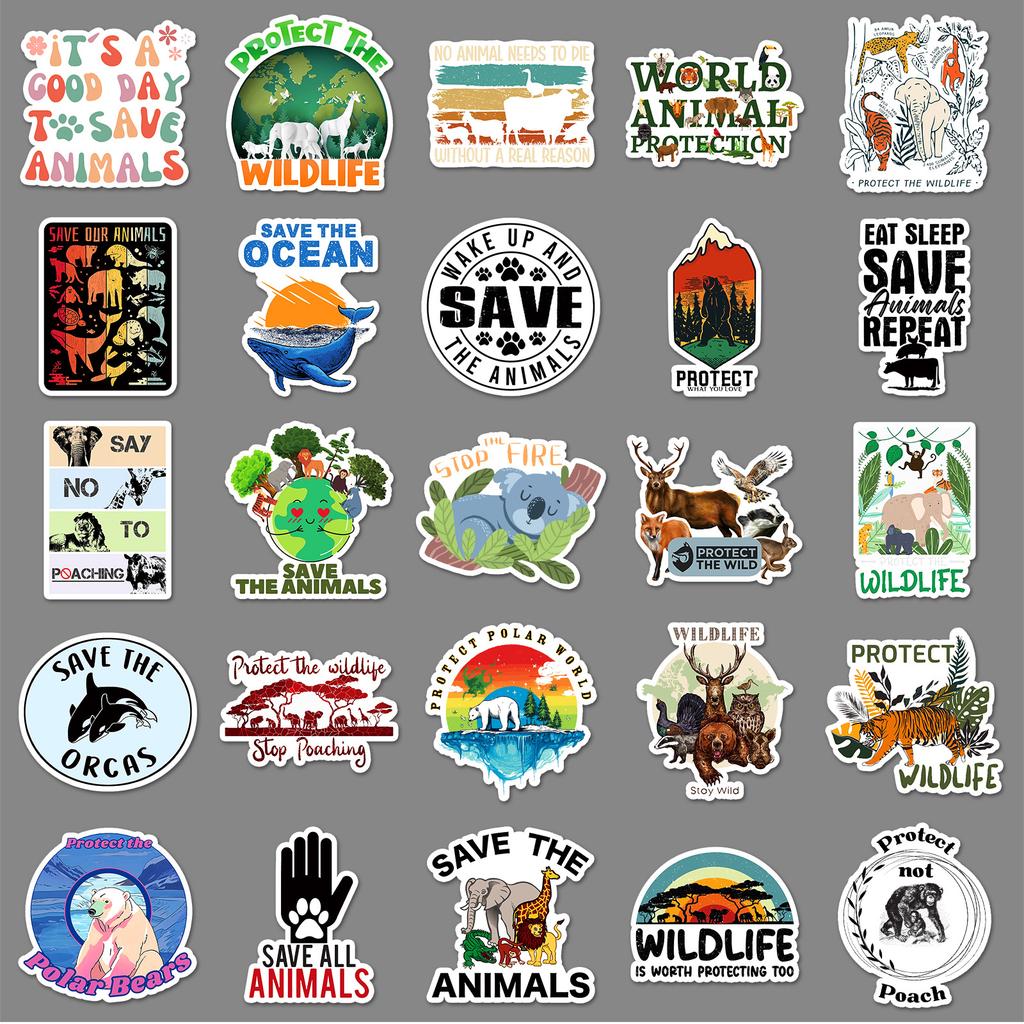 50 Pieces of Protected Wild Animals Graffiti Stickers Personalized Logo Slogans Decorative Mobile Phone Case Suitcase Stickers