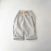 Children's Cotton and Linen Striped Cropped Pants Summer Girls' Loose Striped Pants Casual Lace Up