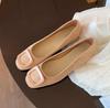 Sheepskin Version~ Gentle Wind Leather Square Head Shallow Mouth Single Shoes Women's New Versatile and Not Tired Foot Square Buckle Commuter Flats