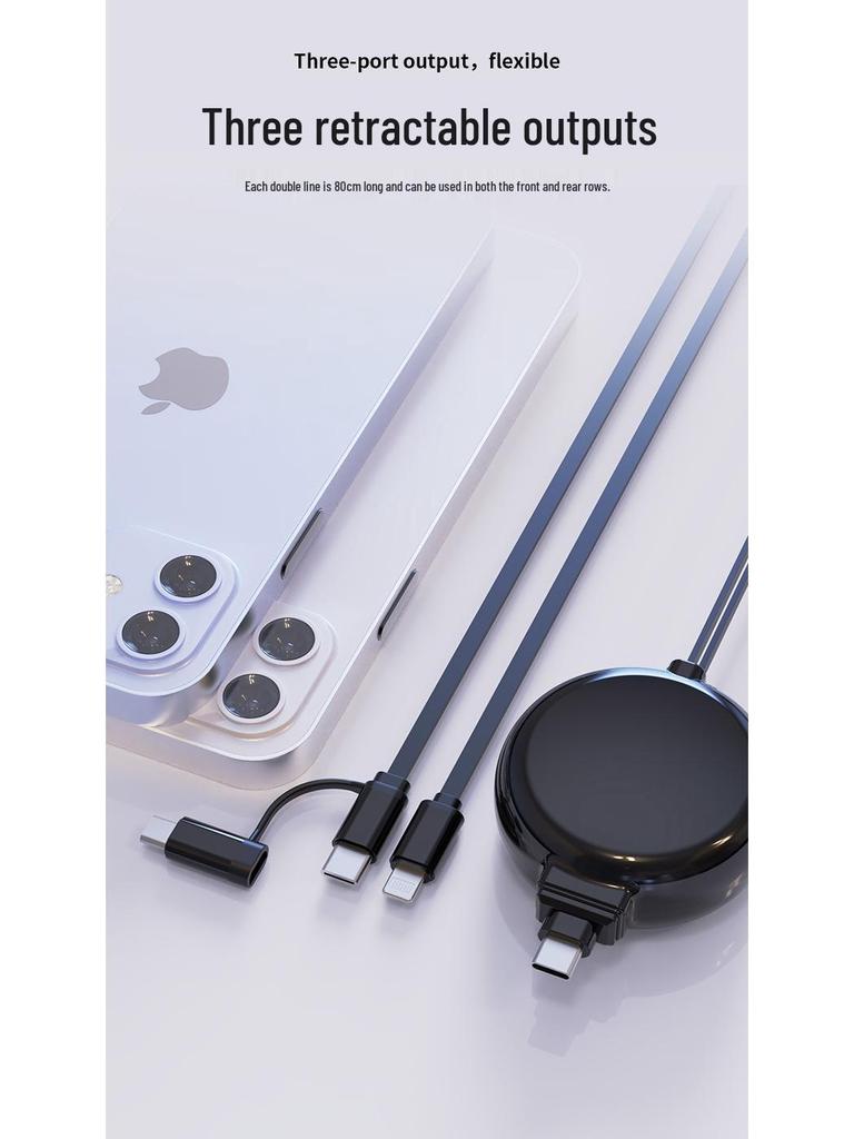 Three-in-One Retractable USB Charger: Fast Type-C Charging Cable for Apple, Huawei, and More
