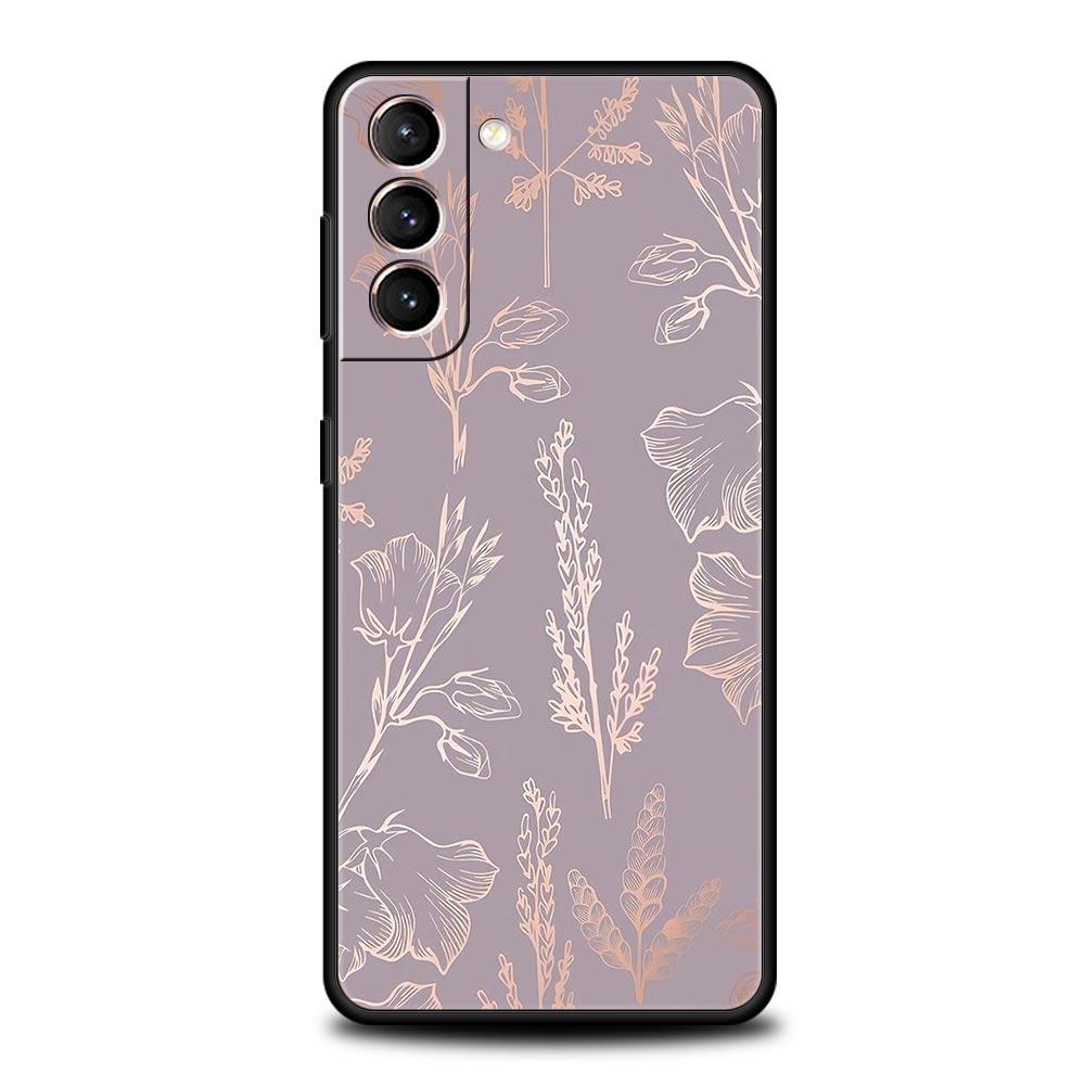 Gold Rose Love Heart Phone Case For Samsung Galaxy S26 Ultra S25 Plus S24 FE S23 S22 5G S21 S20 Cover Black Soft