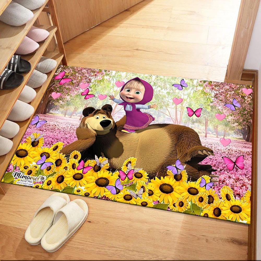 Masha Bear Area Rug Suitable for Balcony Playrooms Kitchen Dining Room Anti-slip Rug Anime Office Decor Spiritual Gift