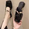 Fashion French Style Thick Heeled Half Slippers for Women's 2025 Summer New Square Head Muler Shoes Fashion Slip On Comfortable Sandals