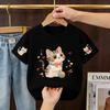 2026 Summer Children's Short-Sleeved Cute Cartoon Cat Print Baby Soft Cotton Multi-Purpose Loose-Fitting Breathable T-Shirt