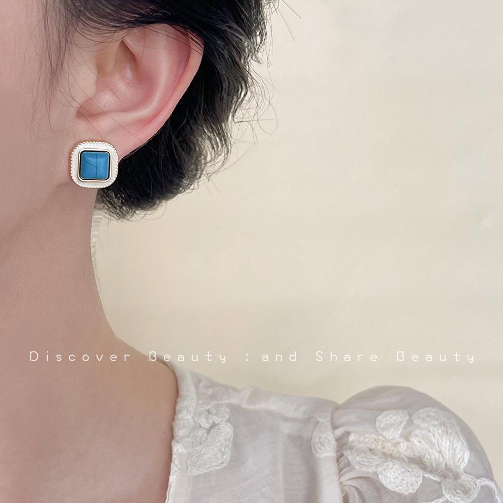 Retro Handmade Synthetic Turquoise Earrings & Bracelet Set for Women