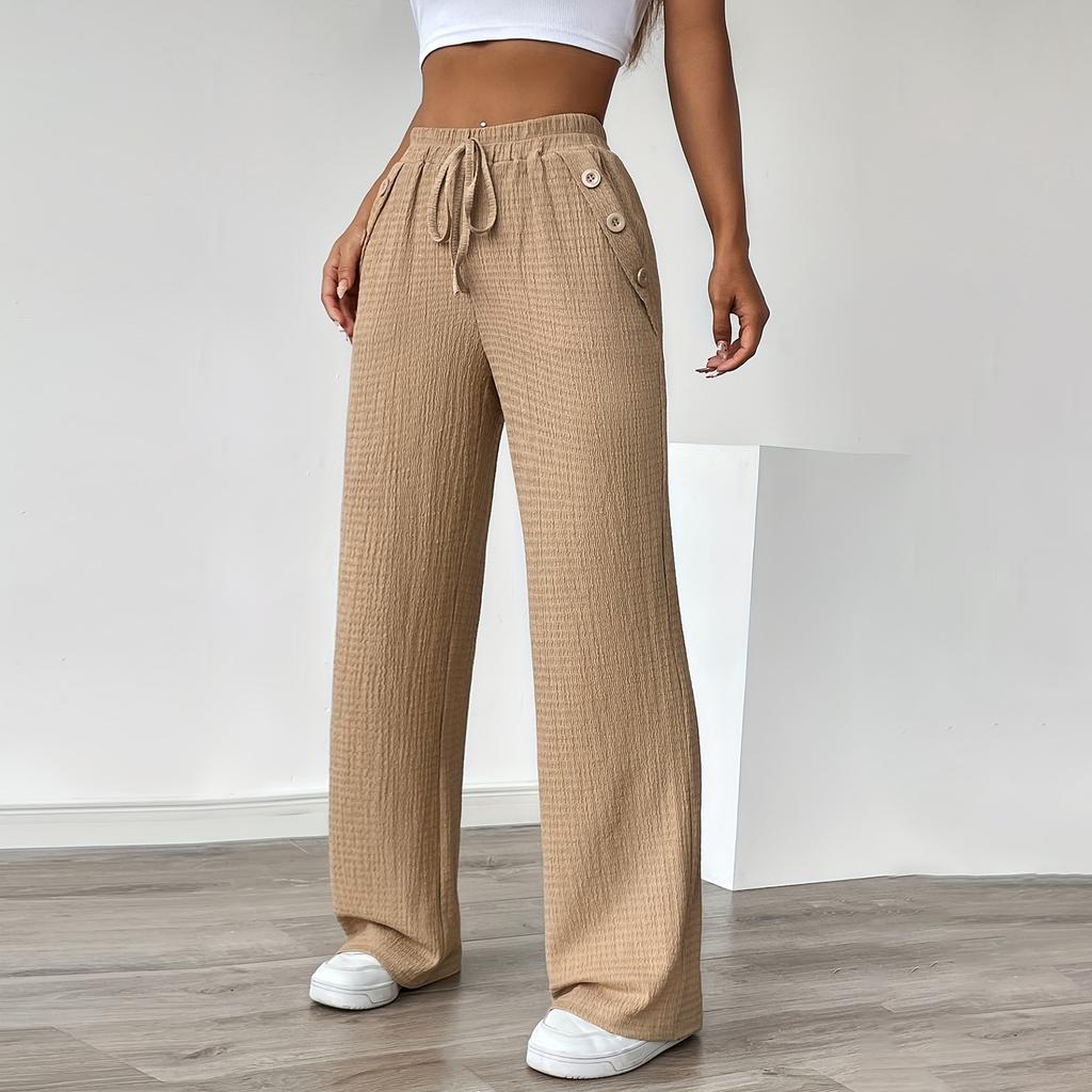 Damen Modische Farbige Hosen mit Geradem Bein, Hoher Taille und Taschen, Freizeithosen