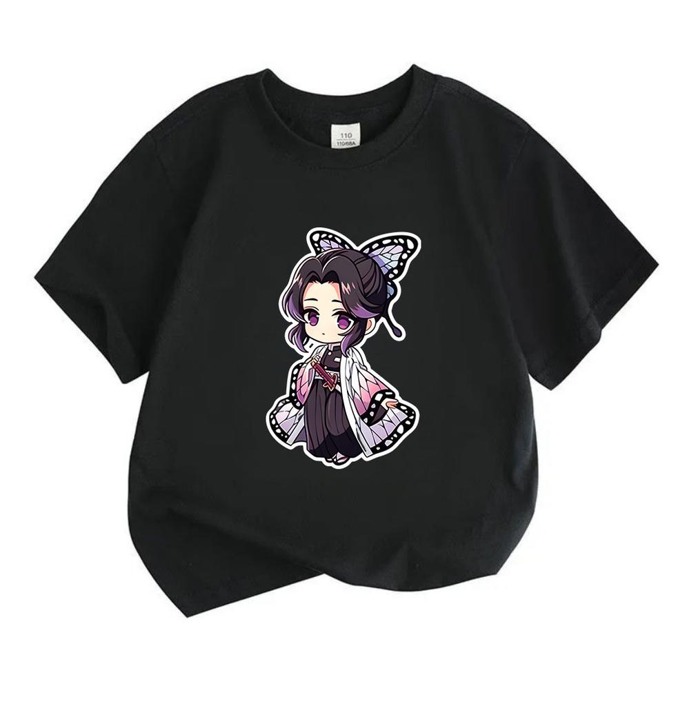 Kids Boys Girls 100% Cotton Crew Neck Short Sleeve T-Shirt, Cute Chibi Anime Butterfly Character Print Casual Soft Breathable Tee for Daily Wear Summe