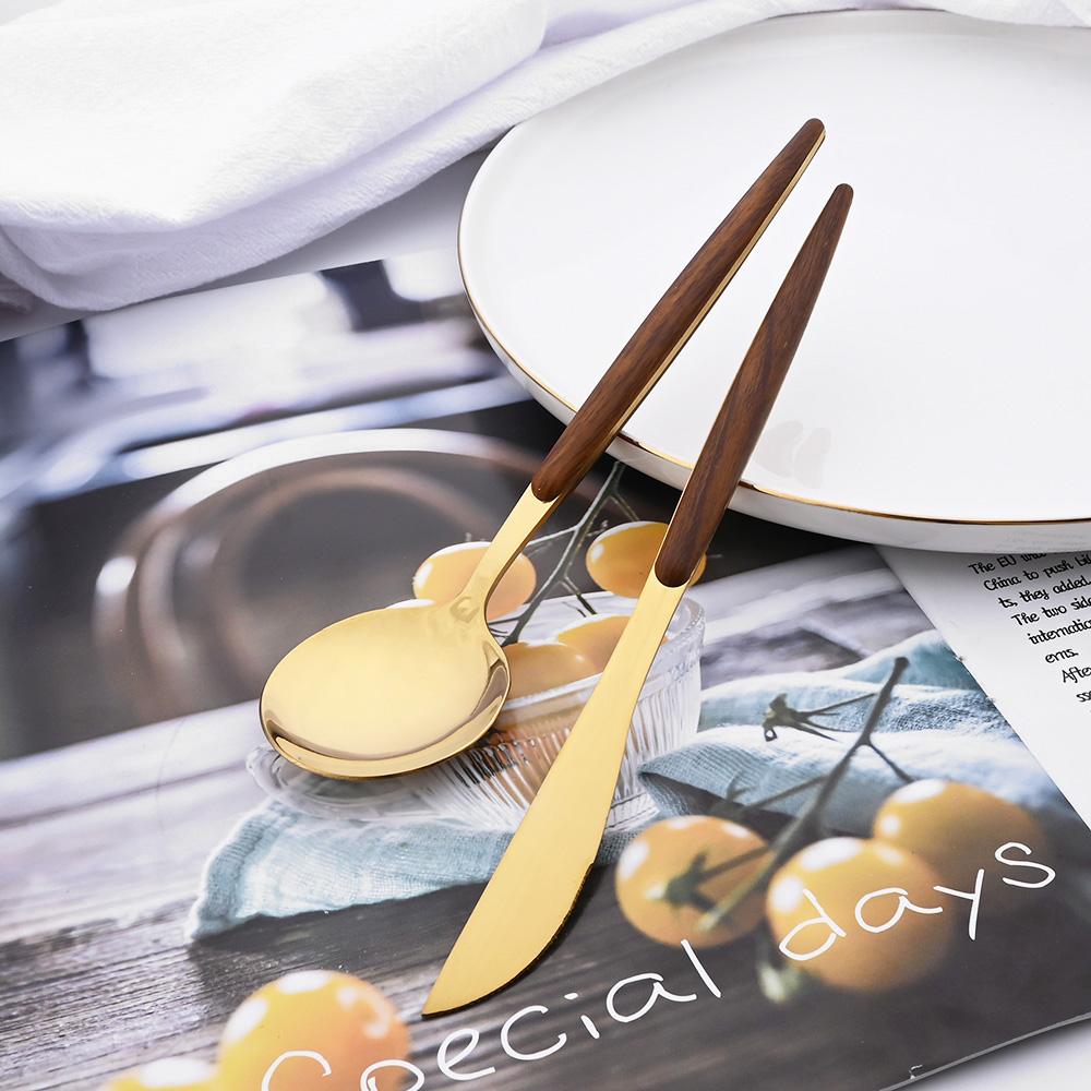 16/24/36 Stück Geschirrset Edelstahl Imitation Holzgriff Klemme Westliches Messer Gabel Löffel Besteck Geschirr Silberware