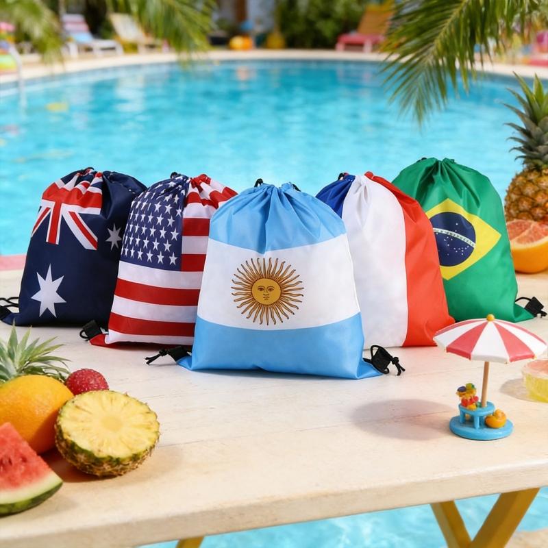 Pack Of 4 Durable Polyester Drawstring Bags With Tournament Flags Football Fan Gift For Party Favors And Sports Event