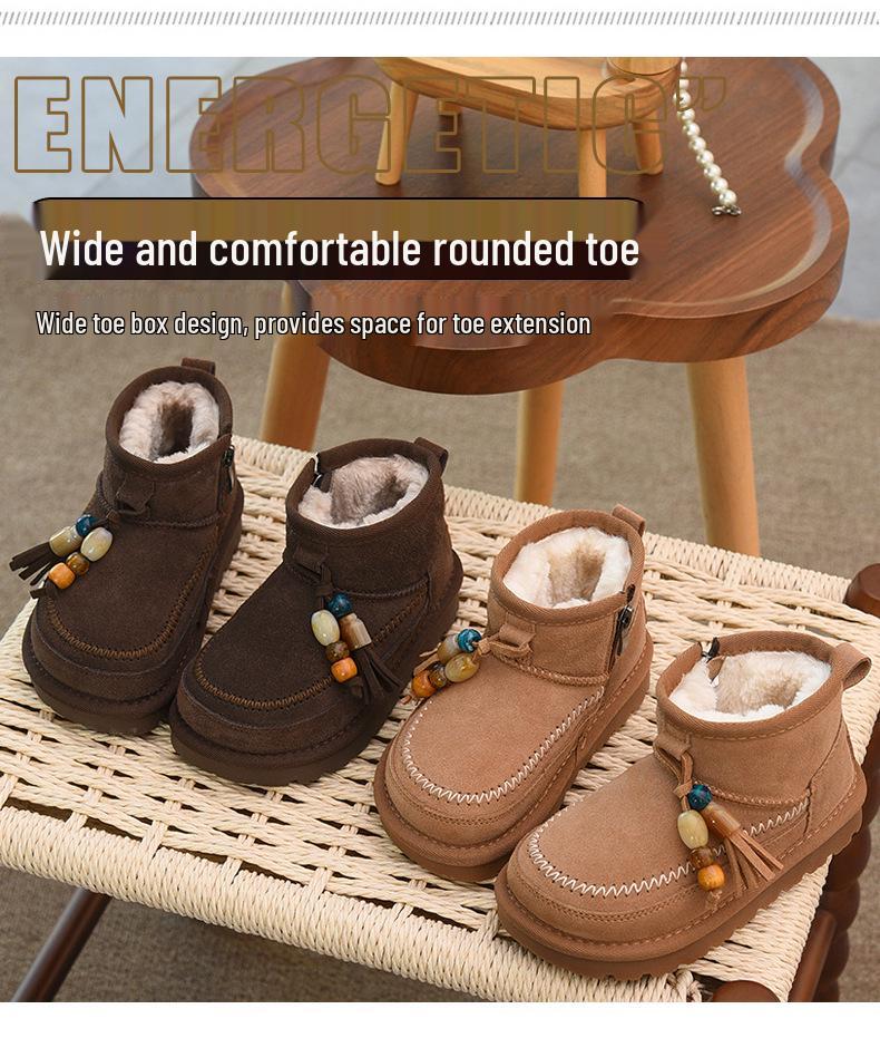 Girls' Fleece-Lined Snow Boots, 2025 Winter Collection, Warm, Stylish, Non-Slip, Short Cotton Boots for Little Girls.
