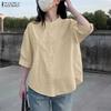 ZANZEA Women Casual Stand Collar Solid Color Half Sleeve Blouse