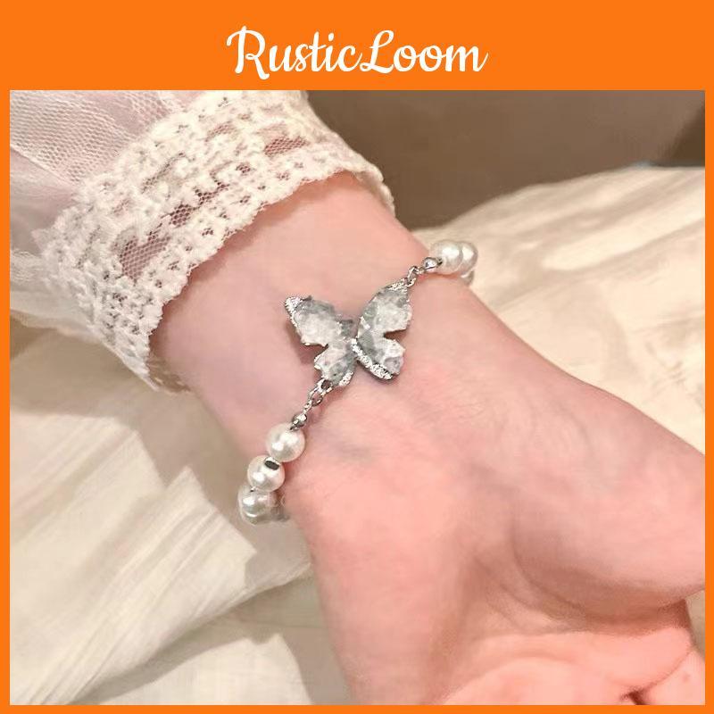 Style French Luxurious Pearl Butterfly Bead Bracelet Chic And Unique Jewelry Handmade