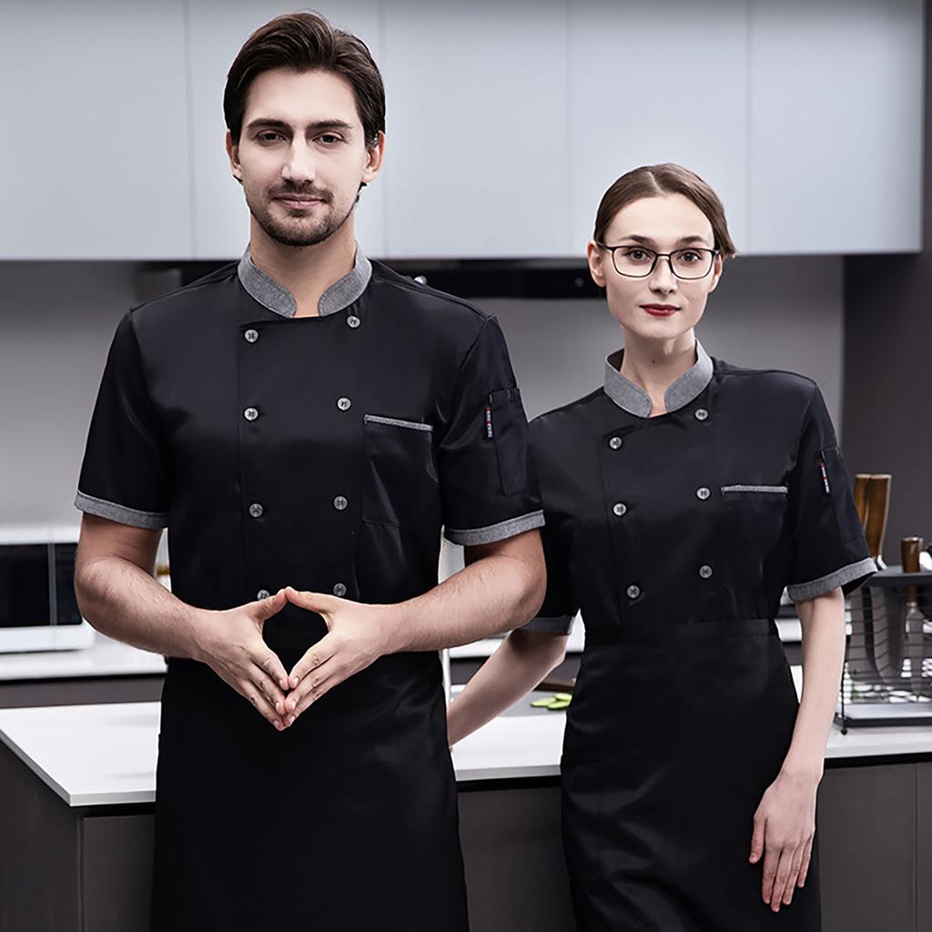 Chef Short Sleeve Breathable Mesh High Temperature Resistant Button Design Easy Washing Cotton Men