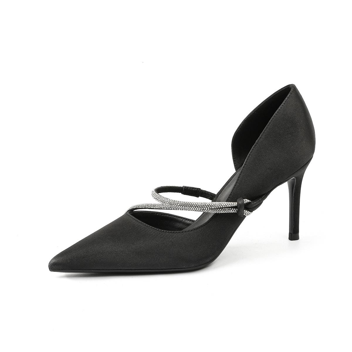 

Beautiful thin heels pointed high heels women s high-end dress, rhinestone soft sole custom side empty women s shoes summer single shoes 34