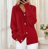 Herbst Winter Einfarbig Langärmliger V-Ausschnitt Strickjacke Brusttaschen Damen Top Mode Jacquard Pullover Vielseitiger Mantel Weiblich
