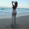 Shiny Sequin Backless Maxi Dress Women Sexy Halter Backless Lace Up Hip Package Mermaid Dresses 2025 Summer Beach Vacation Robes