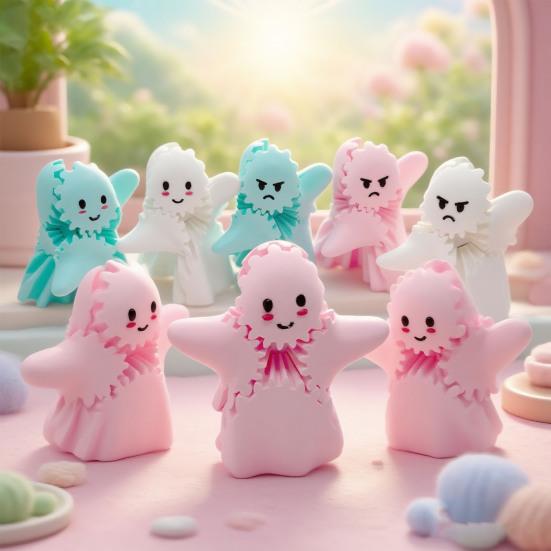 3D Printed Ghost Gear Cube Stress Anxiety Relief Halloween Cartoon Ghost Figurine Statue Fidget Toy Desktop Decoration Ornament