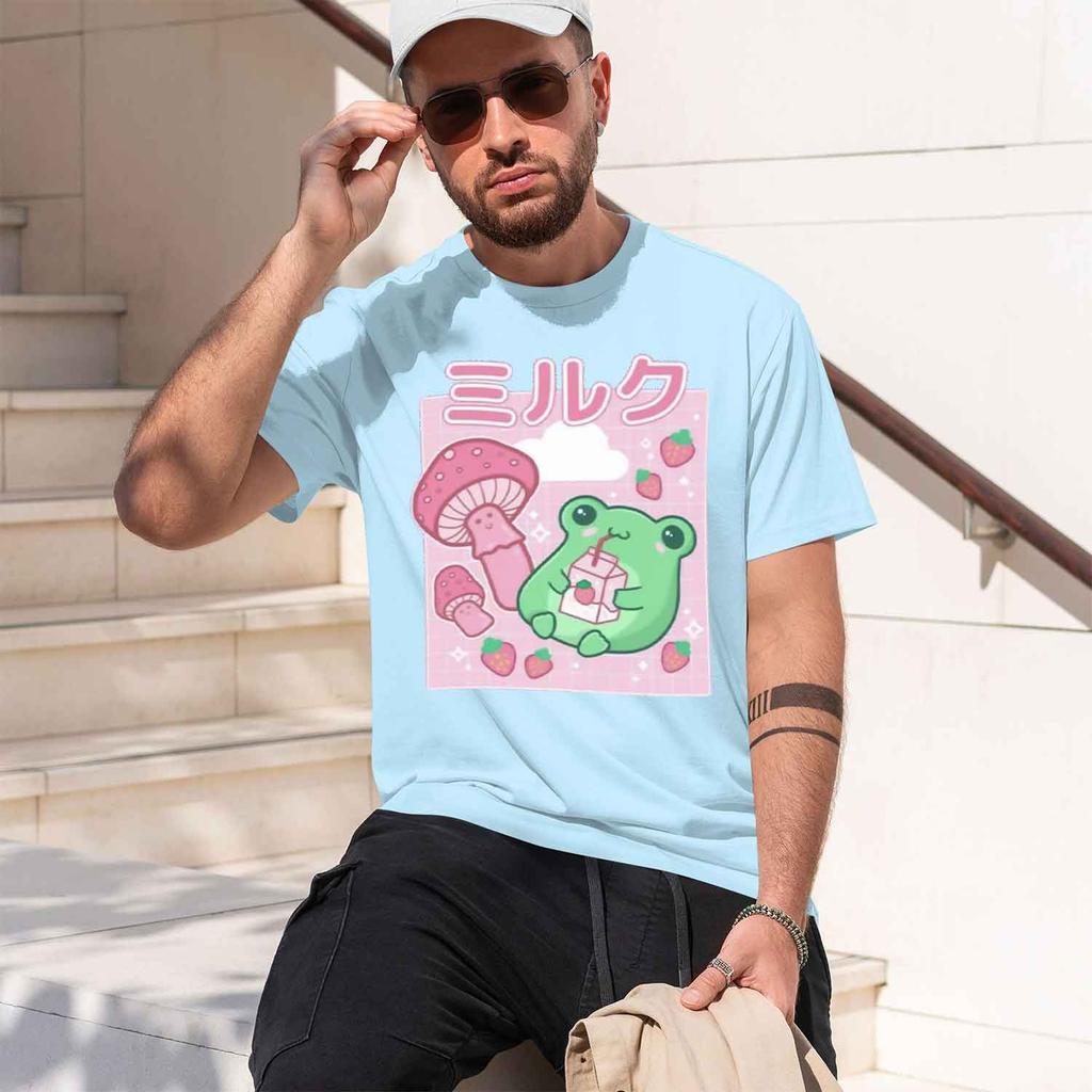 2026 New Model Strawberry Drink Mushroom T Shirt Fresh Green Style Tops Loose100 Cotton Summer Harajuku Casual Daily Short Slee