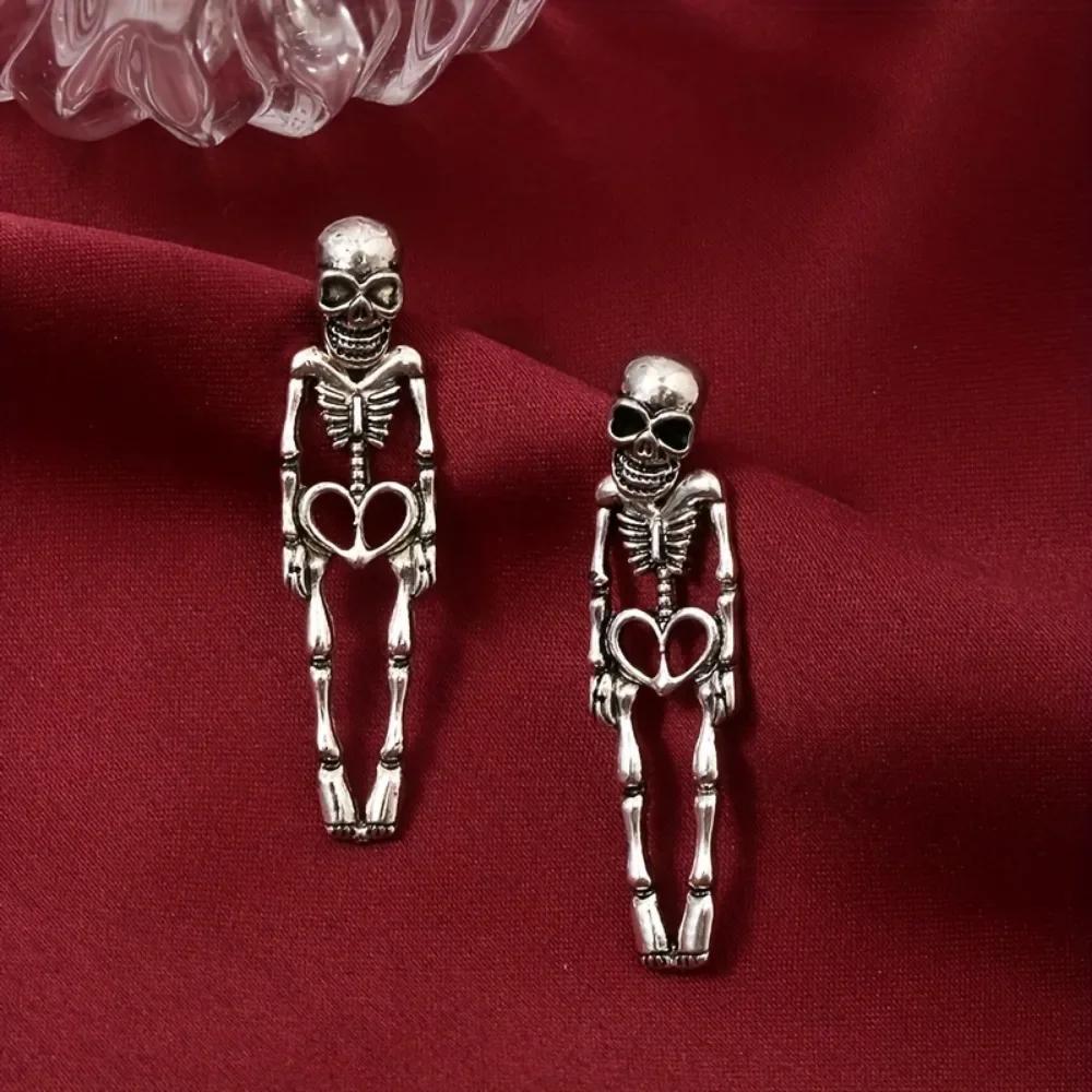 Punk Rock Stud Earrings for Man Women Stainless Steel Drop Dangle Earrings Gothic Rose Skull Ear Stud Hip-Hop Earring Zircon