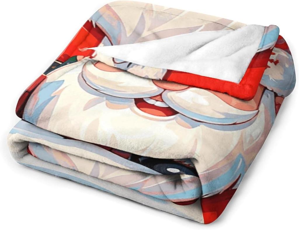 Merry Christmas Santa Claus Blanket, Soft Flannel Fleece Blankets Quick-Dry, Lightweight Throw Blanket for Couch, Bed, Office &