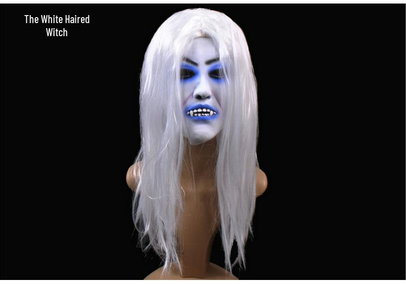 Halloween Scary Ghost Face Mask with White Hair - Bleeding Witch Mask