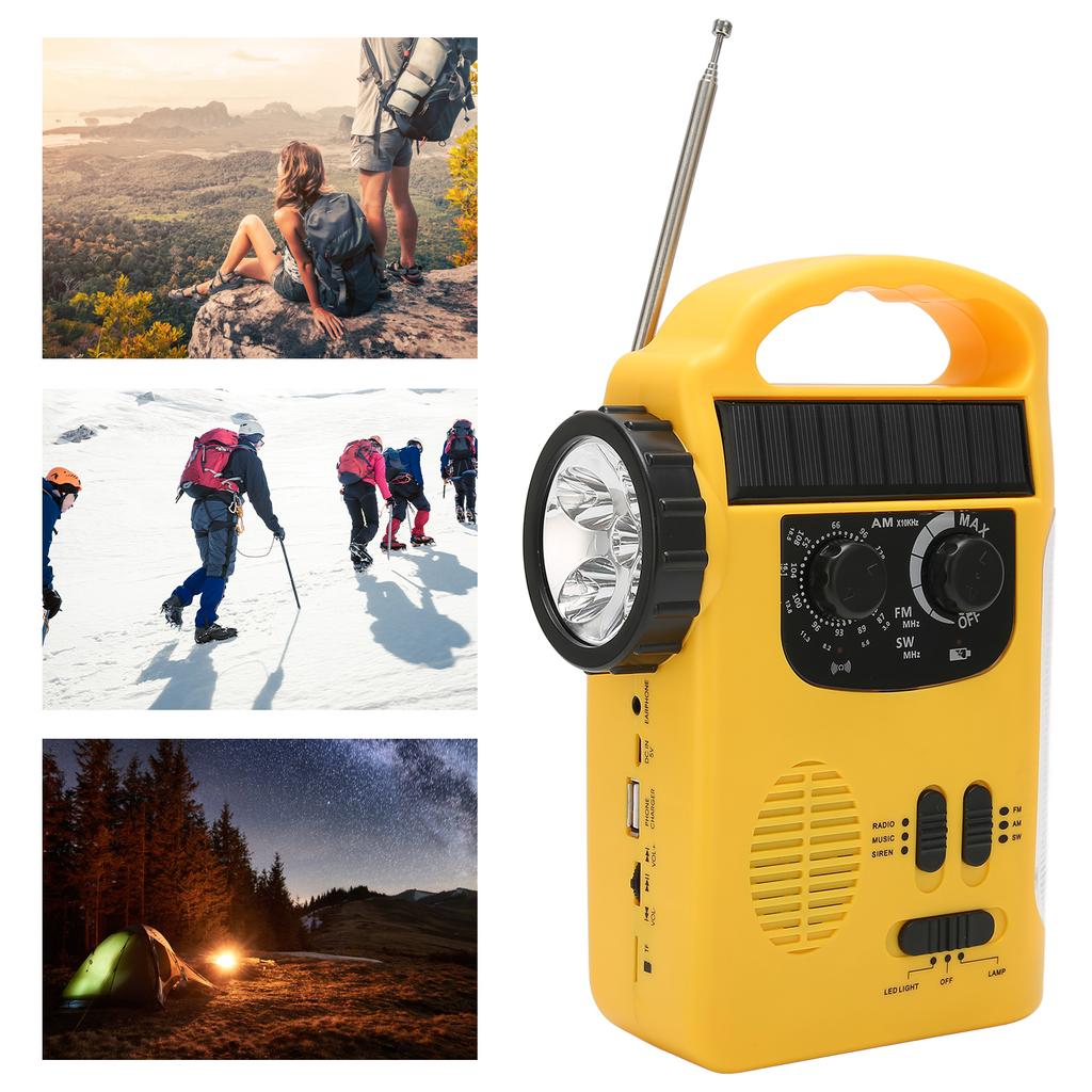 Hand Crank Solar Radio AM FM SW Emergency Radio with LED Flashlight Reading Light MP3 Player for Outdoor Camping