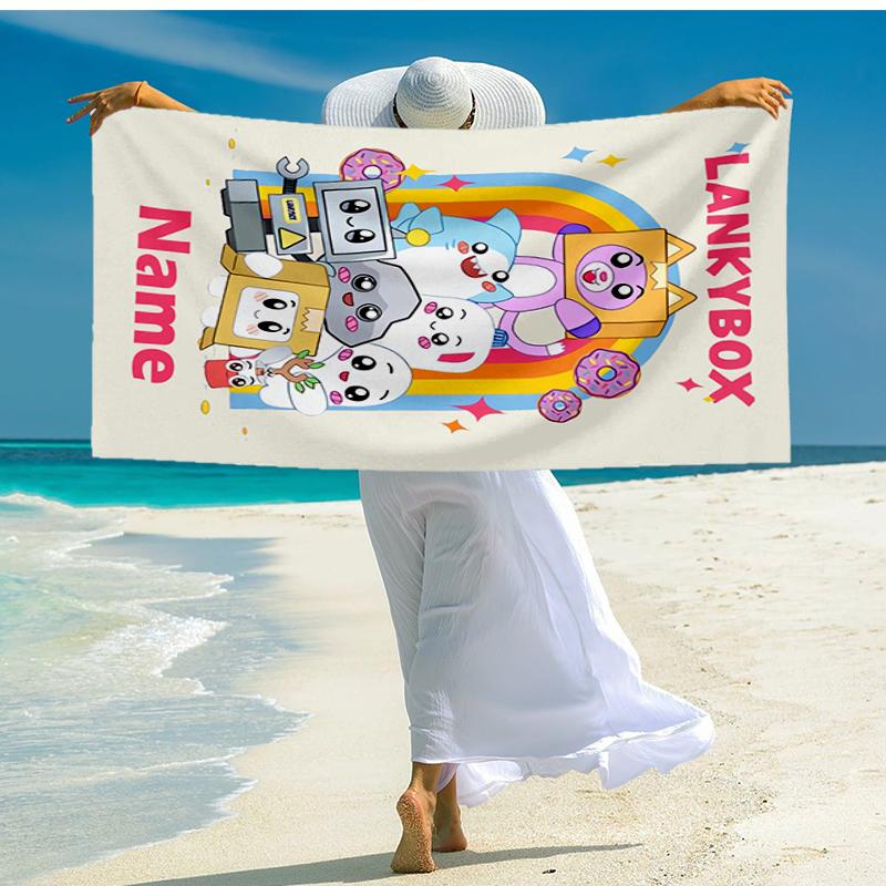 Custom Name Ultra-Soft Beach Towel with LankyBox Theme,Ideal for Pool - Camping, Diving - Perfect Travel Essential, Vibrant Beach Towel.