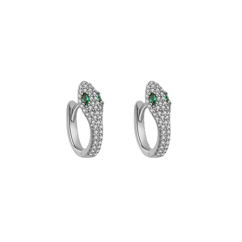 S925 Silver Snake-Shaped Hoop Earrings with Micro-Paved Zirconia - Retro Fashion for Women