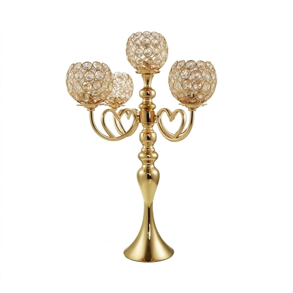 Candelabra with Crystal Beads Toned Centerpiece Electroplated Candle Holder Five