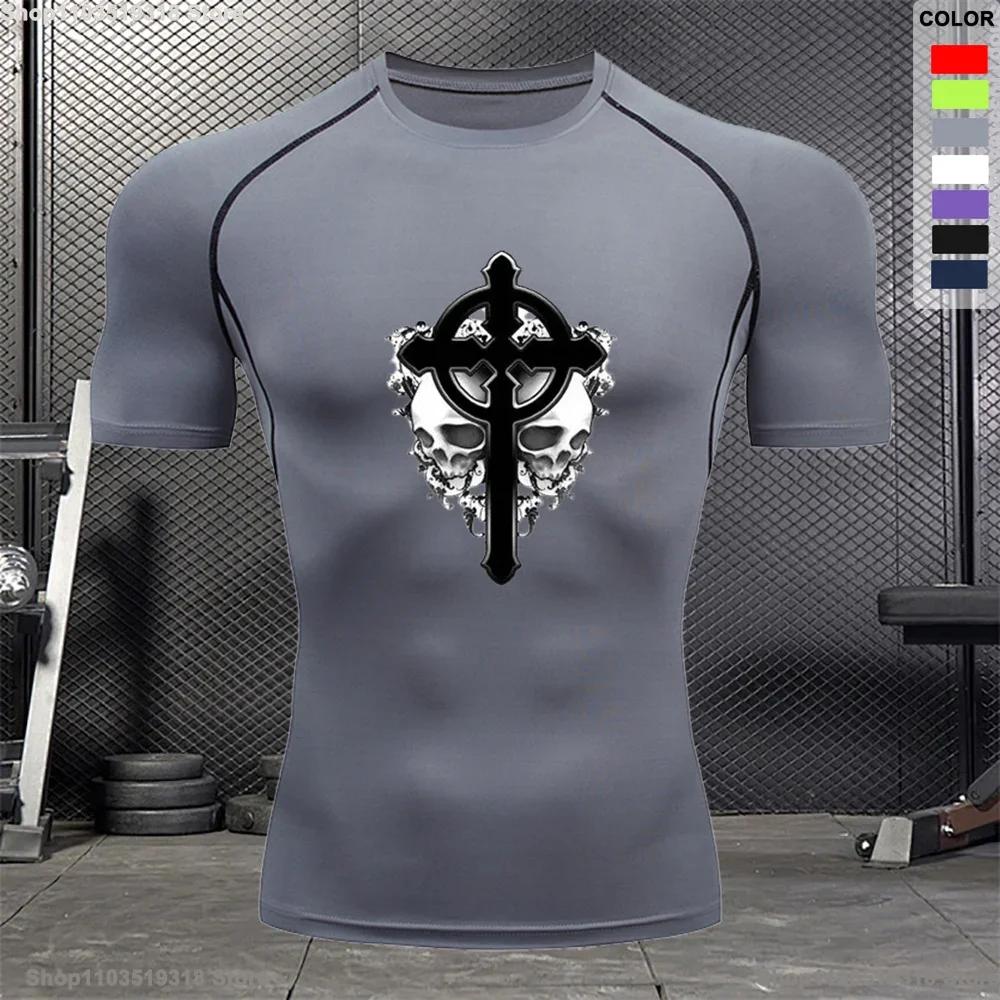 Bodybuilding Gym Outdoor Running Compression T-shirt Men's Summer Tight Breathable Short-sleeved Sports Quick-drying Top S-3XL