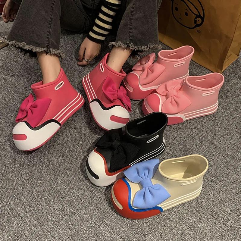 New Women's Bowknot Rain Boots EVA Ultra-light Adult Waterproof Outdoor Non-slip Rain Boots Thick-soled Round-toed Rain Boots