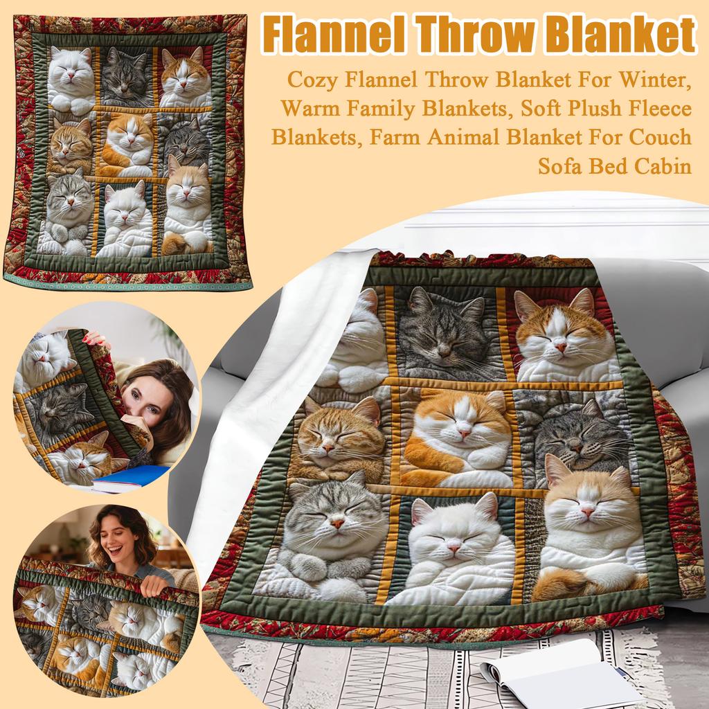 Cozy Flannel Throw Blanket For Winter, Warm Family Blankets, Soft Plush Fleece Blankets, Farm Animal Blanket For Couch Sofa Bed Cabin