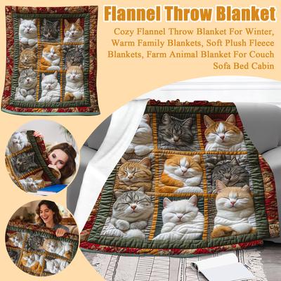 Cozy Flannel Throw Blanket For Winter, Warm Family Blankets, Soft Plush Fleece Blankets, Farm Animal Blanket For Couch Sofa Bed Cabin