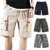 Summer Men Elastic Waistband Drawstring Everyday Shorts Multi Pockets One Tone Straight Wide Leg Mid-rise Sport Cargo Everyday Shorts Streetwea