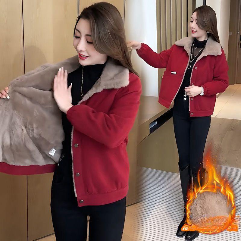 Plus Velvet Thickened Parker Padded Jacket Women's Winter Fashion Casual All-match Mother Warm Padded Jacket Padded Jacket Short Jacket