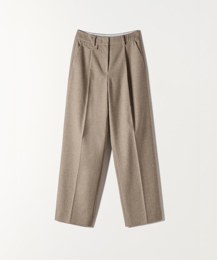 Tudument Wool One-Tuck Wide Slacks Beige